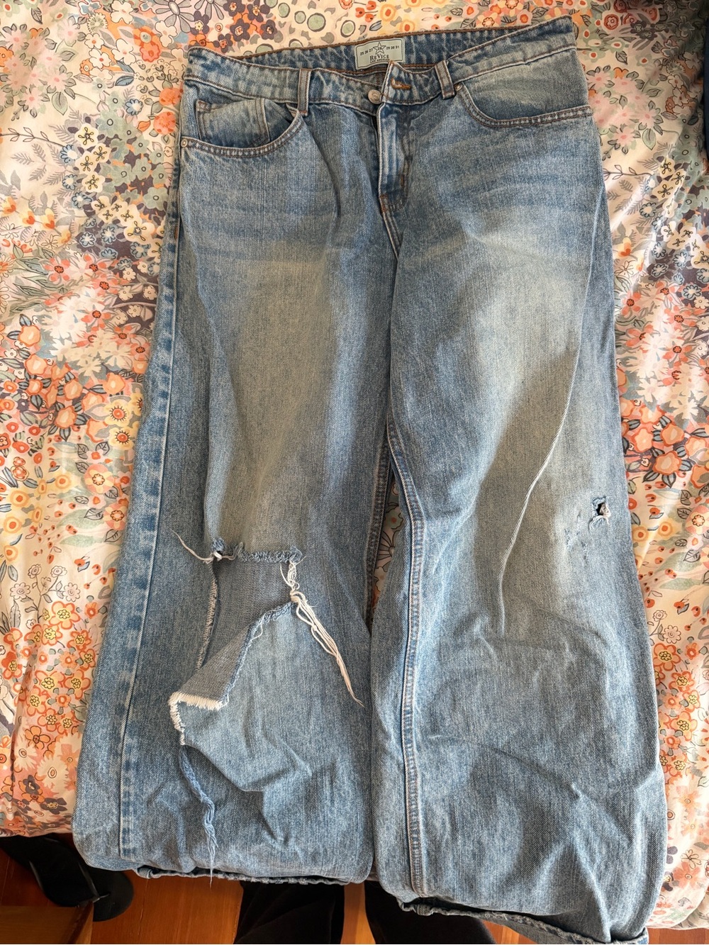REVICE Light Blue Wide Leg Distressed Jeans